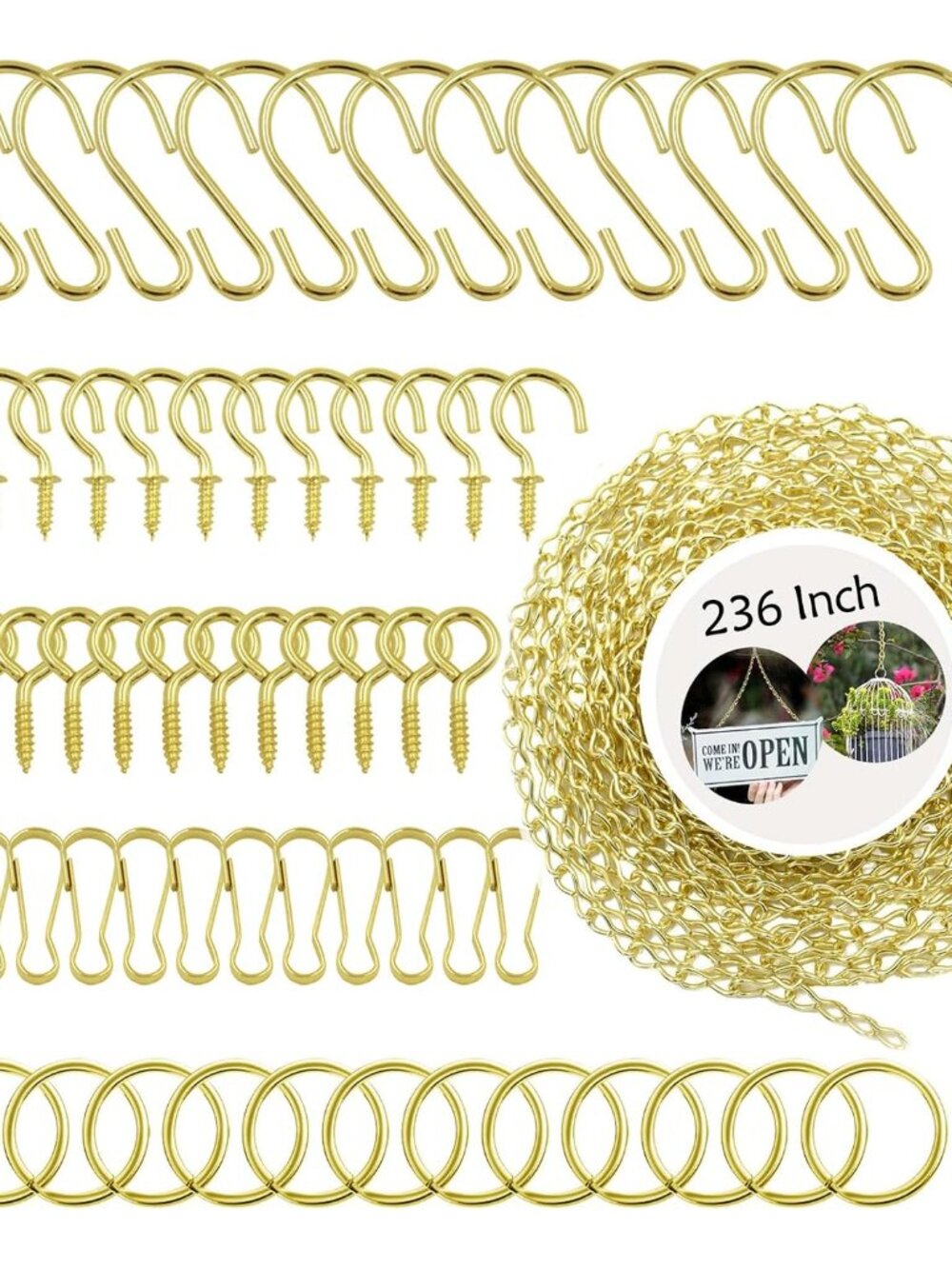 236 Inch Gold Hanging Baskets Chains - Adjustable Length, Brass Decorative Metal